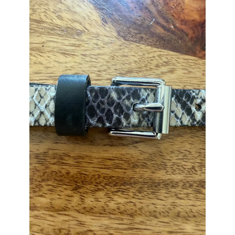 Gap Womens Skinny Snakeskin Print Belt Grey Black Silver Buckle Size S